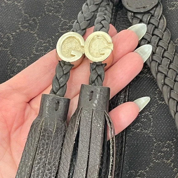 Gucci Chocolate Denim Monogram Tote Bag W/Braided Handles and Tassels - Picture 12 of 15